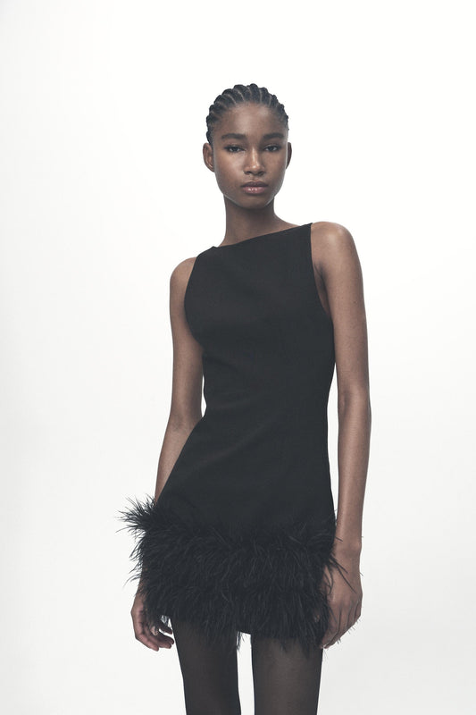 Zara™ | Luxe Stretch Dress With Feathers