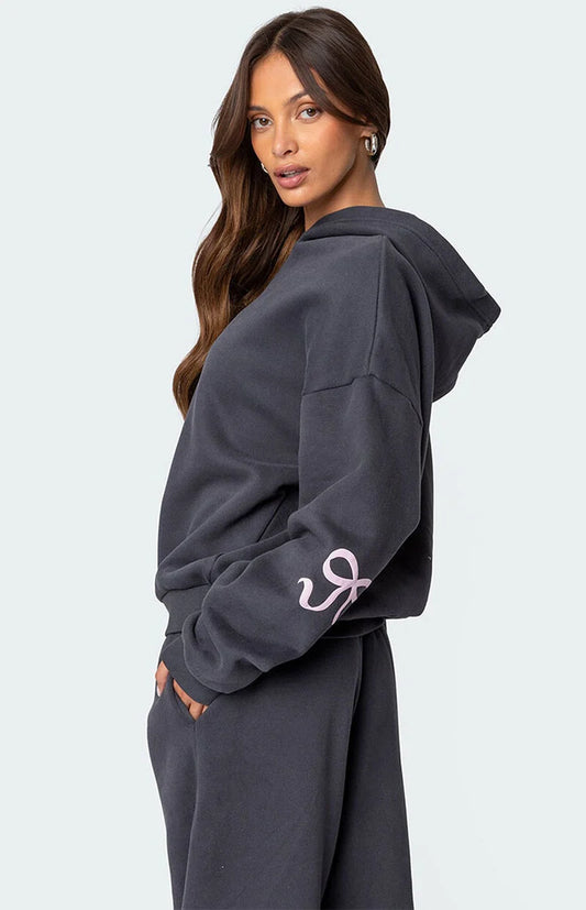 Amelia™ | Pink Bow Grey Tracksuit