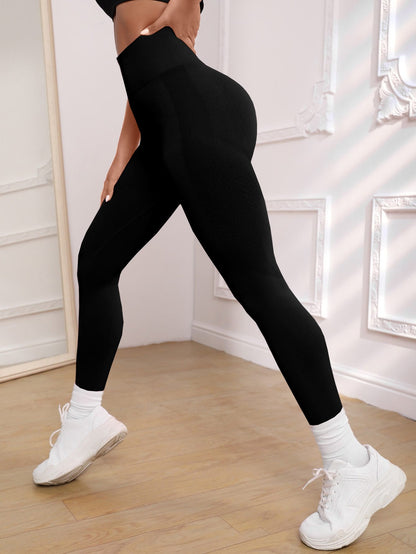 Sanslune™ | Seamless Sculpt Ribbed Contour Leggings Black