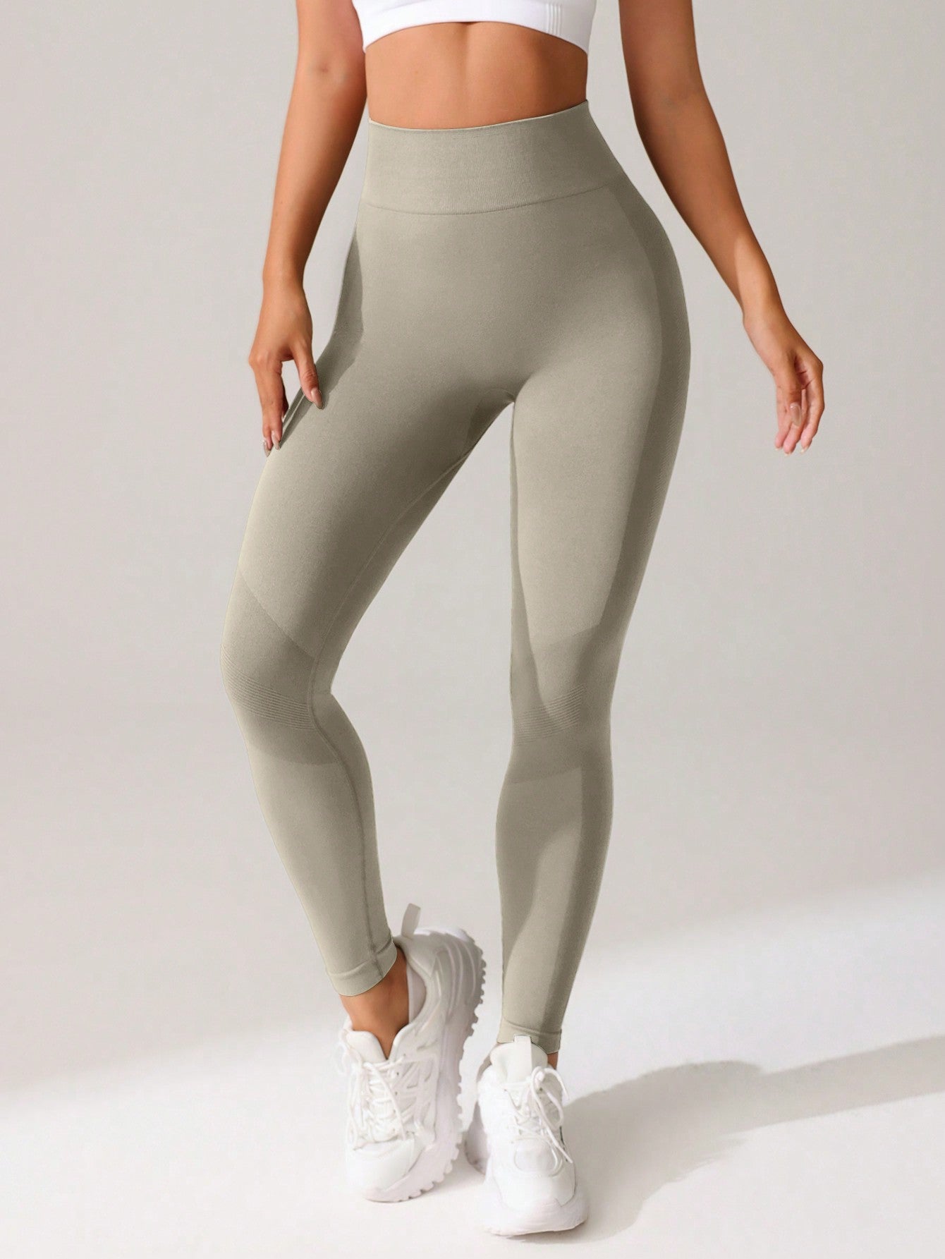 Sanslune™ | Seamless Sculpt Ribbed Contour Leggings Khaki