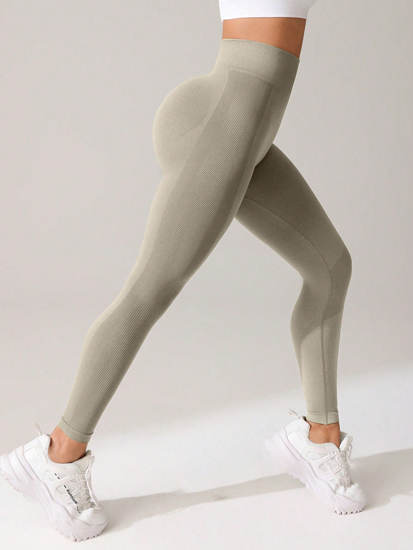 Sanslune™ | Seamless Sculpt Ribbed Contour Leggings Khaki