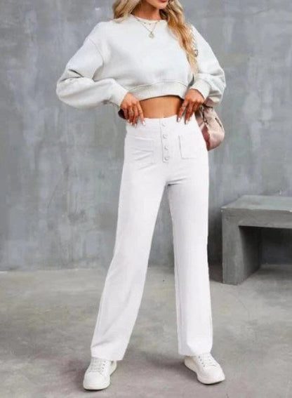 Polina™ | Button High Waist Wide Leg Trousers