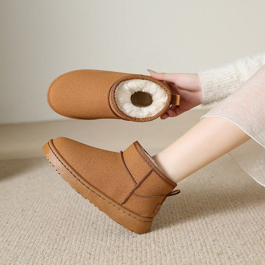 Sanslune™ | Chestnut Faux Suede Round Toe Ankle Boots