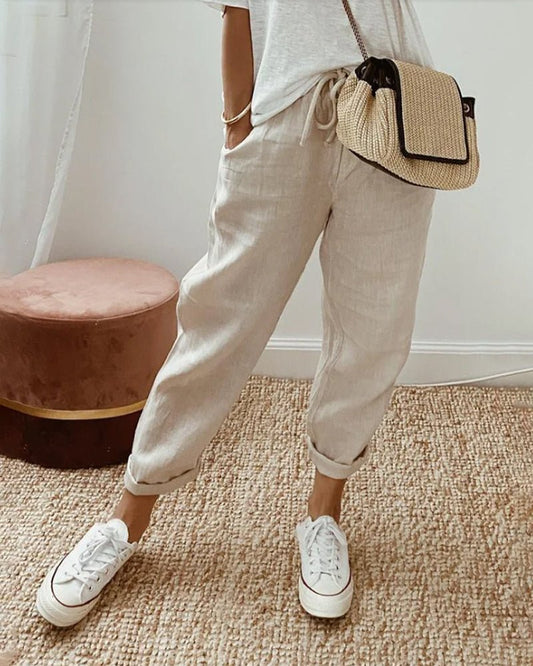 Paulina™ | Polly - Plain cotton linen trousers