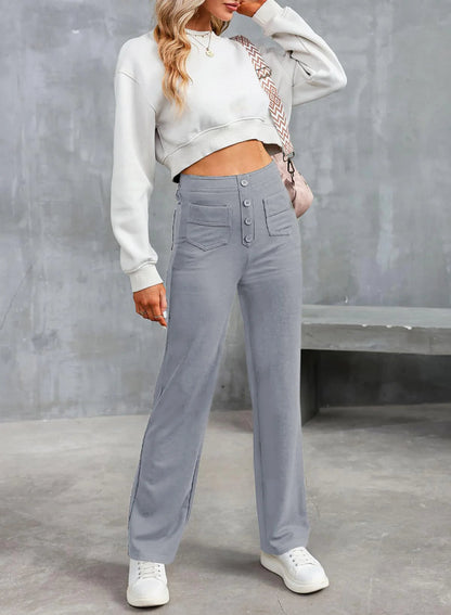 Polina™ | Button High Waist Wide Leg Trousers