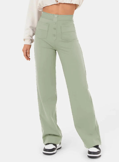 Polina™ | Button High Waist Wide Leg Trousers