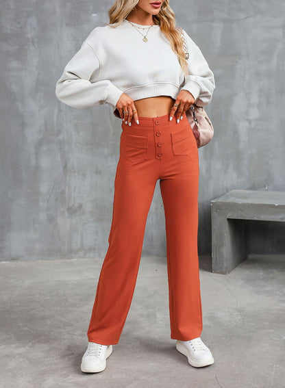 Polina™ | Button High Waist Wide Leg Trousers